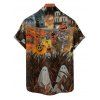 Chemise Décontractée Boutonnée Citrouille Squelette Imprimées à Manches Courtes - Noir 5XL