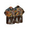 Chemise Décontractée Boutonnée Citrouille Squelette Imprimées à Manches Courtes - Noir 5XL