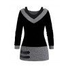Haut 2 en 1 texturé à manches longues et col en V en similicuir chiné - Noir XXL | US 14
