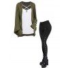 Women Outfit Crisscross Tank Top Open Front Top and Snap Button Pants Set - Vert Armée S | US 4