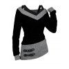 Women Daily Outfit Textured Space Dye Buckle Faux Twinset Top and Snap Button Pants Set - Noir S | US 4