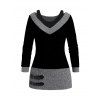 Women Daily Outfit Textured Space Dye Buckle Faux Twinset Top and Snap Button Pants Set - Noir S | US 4