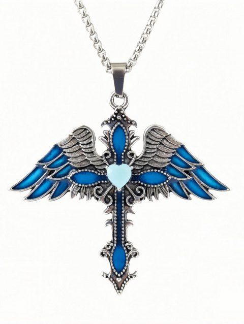Collier gothique avec pendentif croix et ailes, collier lumineux nocturne