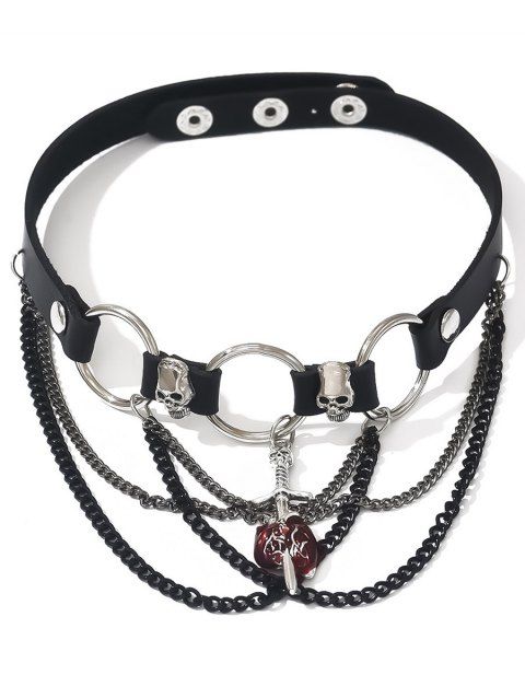 Collier ras du cou punk gothique avec détails en croix et têtes de mort