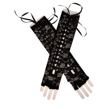 Lace Up Forearm Gloves Lace Panel Fingerless Gloves