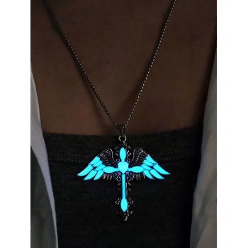 Gothic Necklace Cross Wings Pendant Night Glow Necklace
