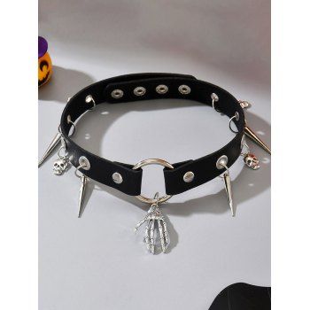 Gothic Choker Skulls Rivet Skeleton Hand Pendant Punk Necklace