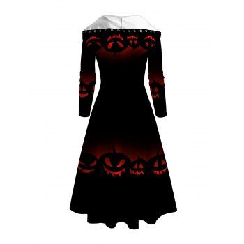 Halloween Gothic Hoodie Dress Grimace Pumpkin Print Lace Up High Low Dress