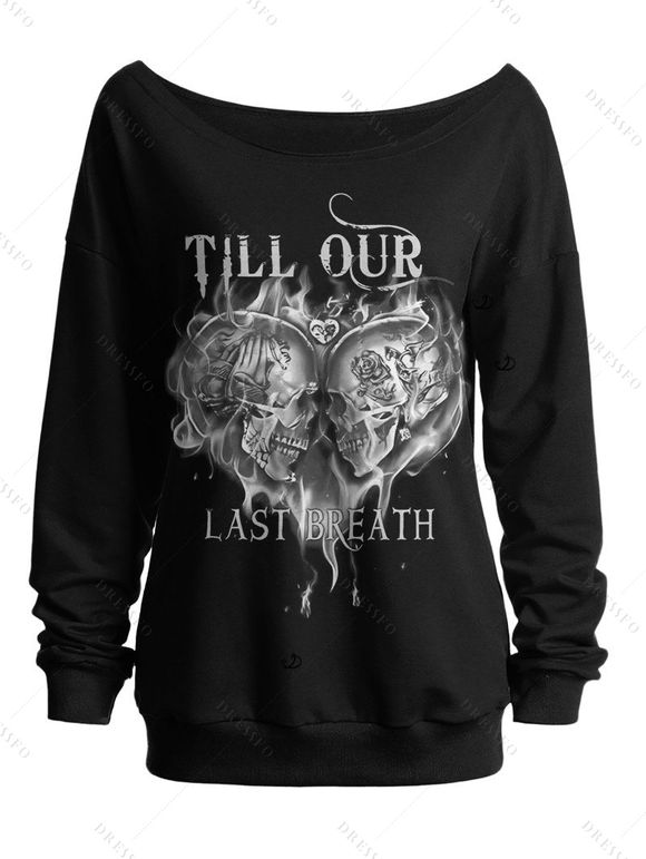 Gothic Outfit Skulls Heart Letter Print Sweatshirt and Lace Up Flare Pants Set - Noir S | US 4