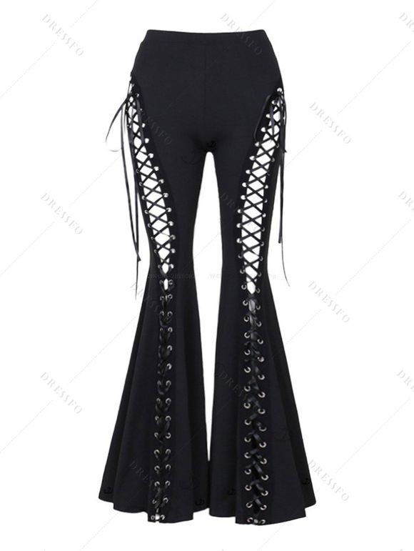 Gothic Outfit Skulls Heart Letter Print Sweatshirt and Lace Up Flare Pants Set - Noir S | US 4