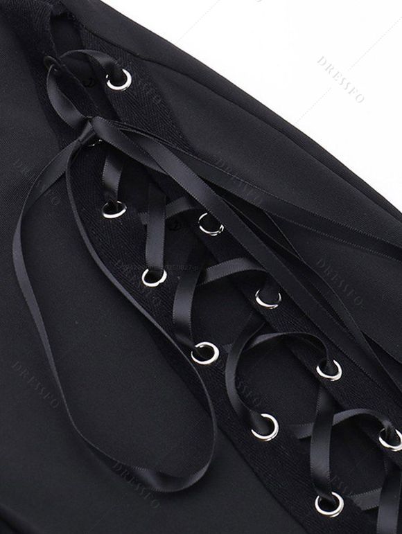 Gothic Outfit Skulls Heart Letter Print Sweatshirt and Lace Up Flare Pants Set - Noir S | US 4