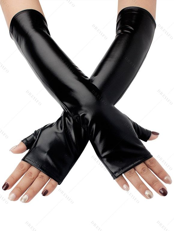 Gants d'avant-bras de fête Gants sans doigts de couleur unie Punk - Noir 