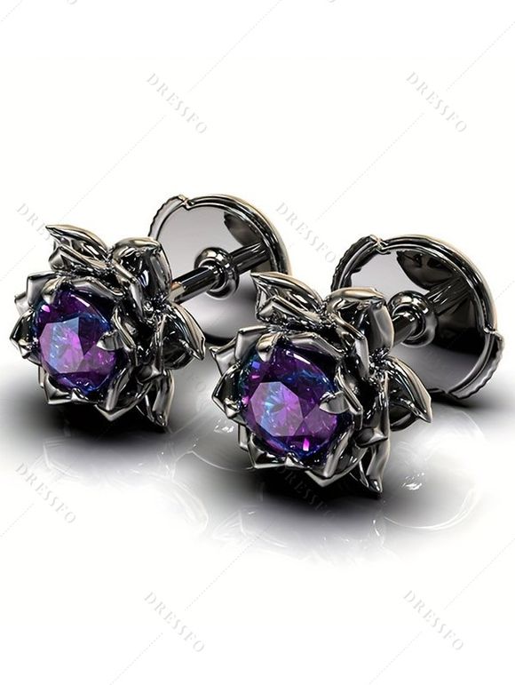 Boucles d'oreilles à tige tendance en fausses pierres de lotus - Noir 