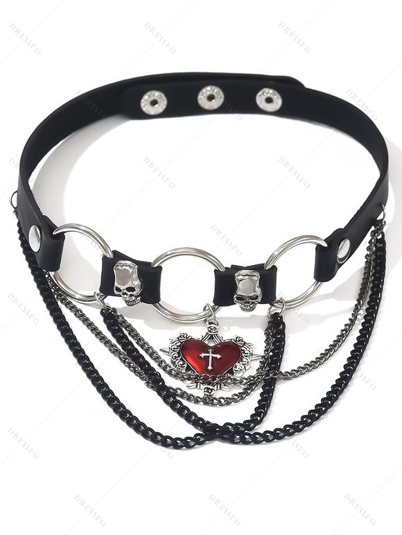 Collier ras du cou punk gothique avec détails en croix et têtes de mort - multicolor A 