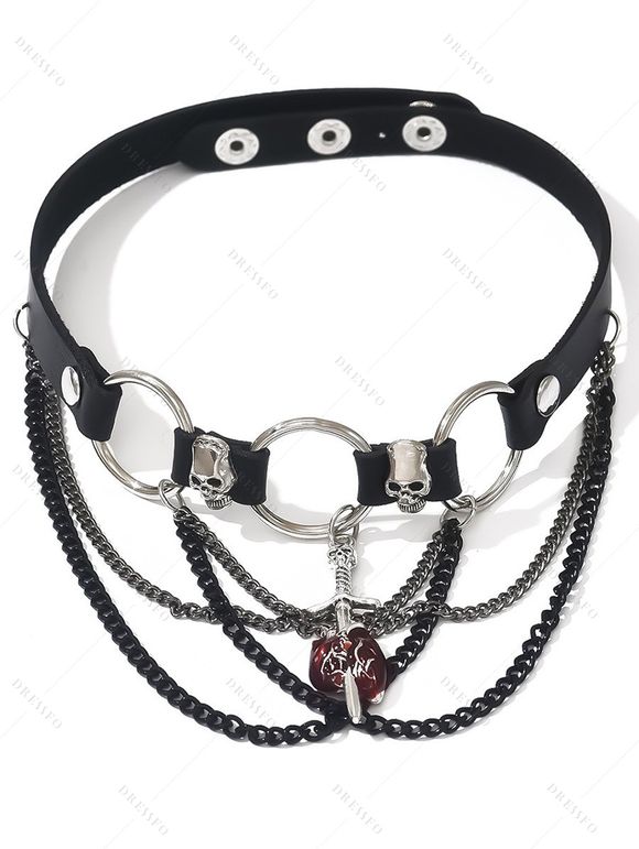 Collier ras du cou punk gothique avec détails en croix et têtes de mort - multicolor B 