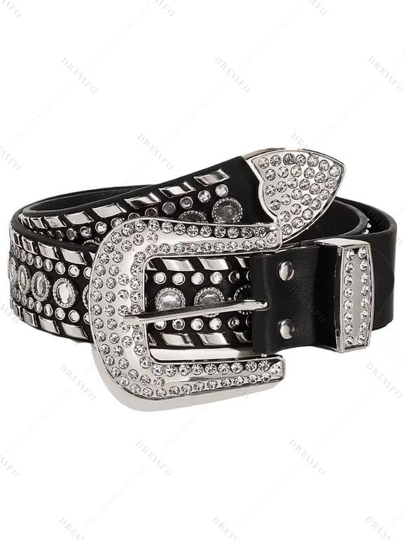 Ceinture punk en PU avec strass tendance - Noir 