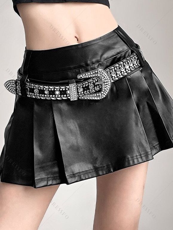 Ceinture punk en PU avec strass tendance - Noir 