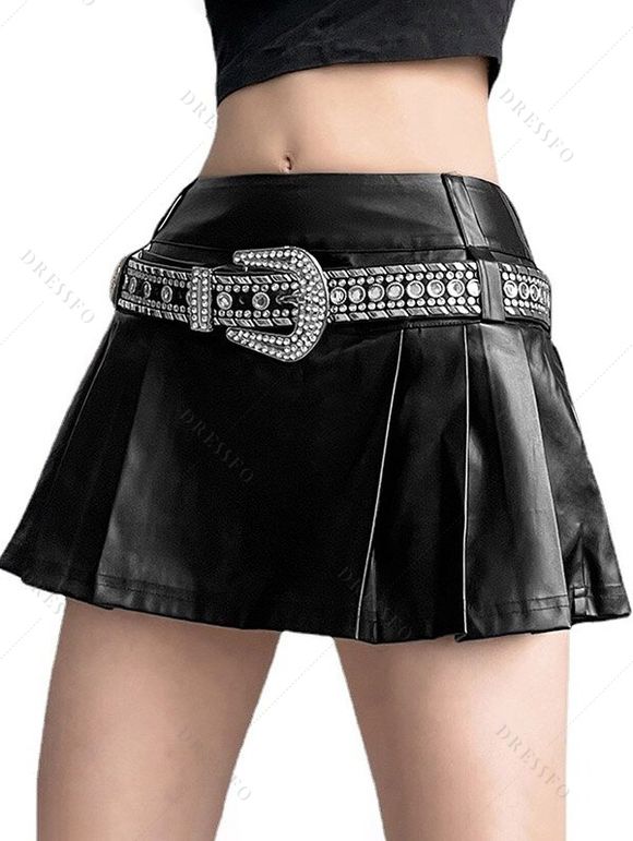 Ceinture punk en PU avec strass tendance - Noir 