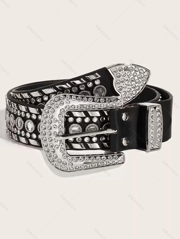 Ceinture punk en PU avec strass tendance - Noir 