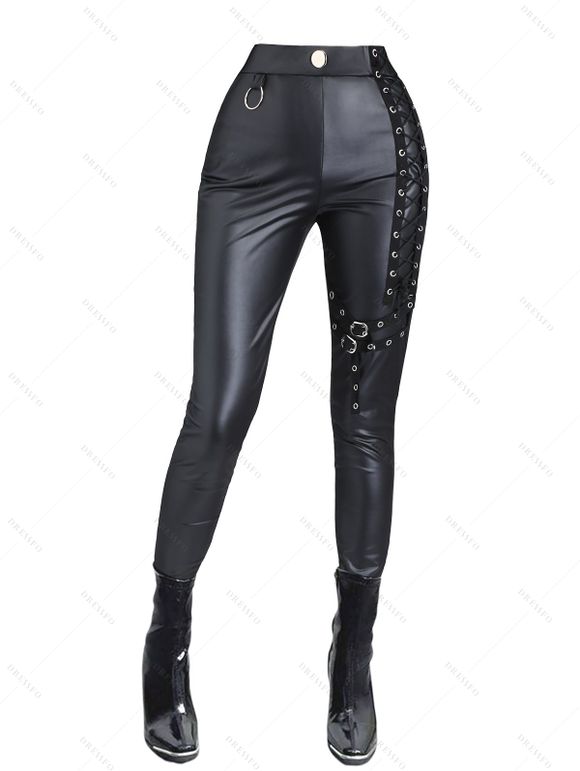 Gothic Women Outfit Crisscross V Neck Lace Up Top and Lace Up Buckle Leggings Set - Noir S | US 4