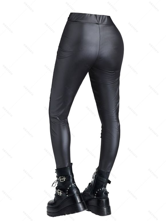 Gothic Women Outfit Crisscross V Neck Lace Up Top and Lace Up Buckle Leggings Set - Noir S | US 4