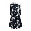 Robe gothique à capuche, imprimé tête de mort et roses, à lacets, coupe haute et basse - Bleu de Minuit S | US 4