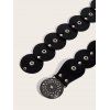 Ceinture vintage en PU avec rivets géométriques et strass floraux - Noir 