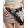 Ceinture vintage en PU avec rivets géométriques et strass floraux - Noir 