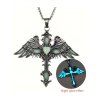 Collier gothique avec pendentif croix et ailes, collier lumineux nocturne - Turquoise Foncée 