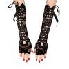 Gants d'avant-bras à lacets Gants sans doigts à empiècement en dentelle - Noir 