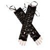 Gants d'avant-bras à lacets Gants sans doigts à empiècement en dentelle - Noir 