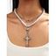 Collier gothique à 3 couches avec pendentif tête de mort et croix en fausses perles - Argent 