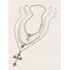 Collier gothique à 3 couches avec pendentif tête de mort et croix en fausses perles - Argent 
