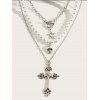 Collier gothique à 3 couches avec pendentif tête de mort et croix en fausses perles - Argent 