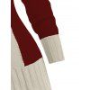 Pull décontracté à col plongeant et boutons en corne de couleur contrastée - Rouge Vineux M