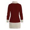 Pull décontracté à col plongeant et boutons en corne de couleur contrastée - Rouge Vineux M