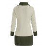 Pull décontracté à col plongeant et boutons en corne de couleur contrastée - Vert Armée XXL