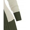 Pull décontracté à col plongeant et boutons en corne de couleur contrastée - Vert Armée XXL