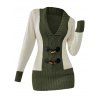 Pull décontracté à col plongeant et boutons en corne de couleur contrastée - Vert Armée XXL