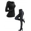 Gothic Women Outfit Crisscross V Neck Lace Up Top and Lace Up Buckle Pants Set - Noir S | US 4