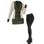 Women Outfit Contrast Color Mock Horn Button Sweater and Snap Button Pants Set - Vert Armée S | US 4