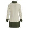 Women Outfit Contrast Color Mock Horn Button Sweater and Snap Button Pants Set - Vert Armée S | US 4