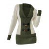 Women Outfit Contrast Color Mock Horn Button Sweater and Snap Button Pants Set - Vert Armée S | US 4