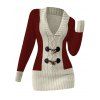 Women Outfit Contrast Color Mock Horn Button Sweater and Snap Button Pants Set - Rouge Vineux S | US 4