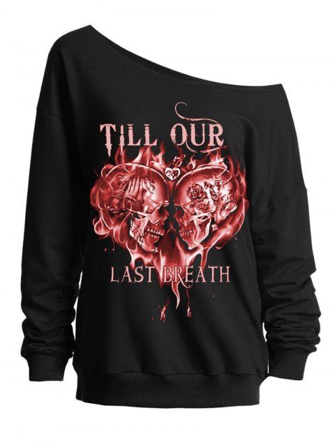 Sweat-shirt gothique pour Halloween, imprimé tête de mort, cœur, lettres, col oblique