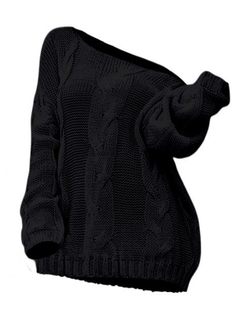 Pull en maille torsadée de couleur unie, col oblique, manches longues