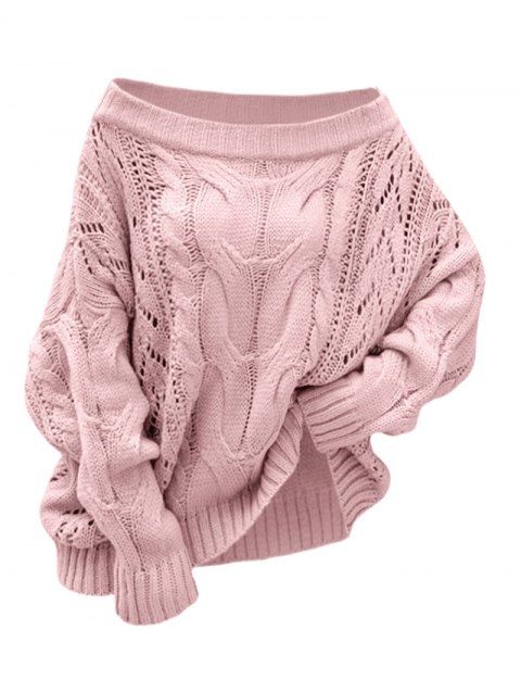 Pull en maille torsadée de couleur unie à épaules dénudées