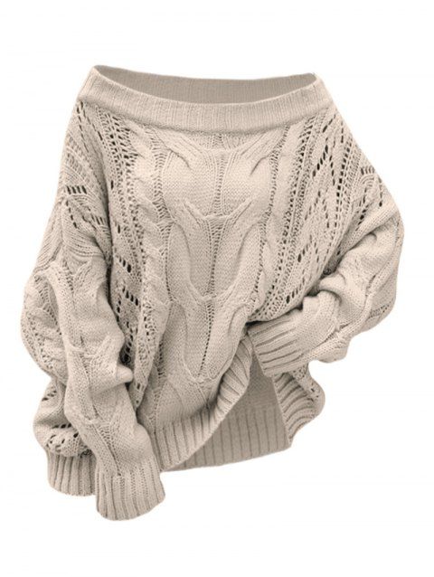 Pull en maille torsadée de couleur unie à épaules dénudées