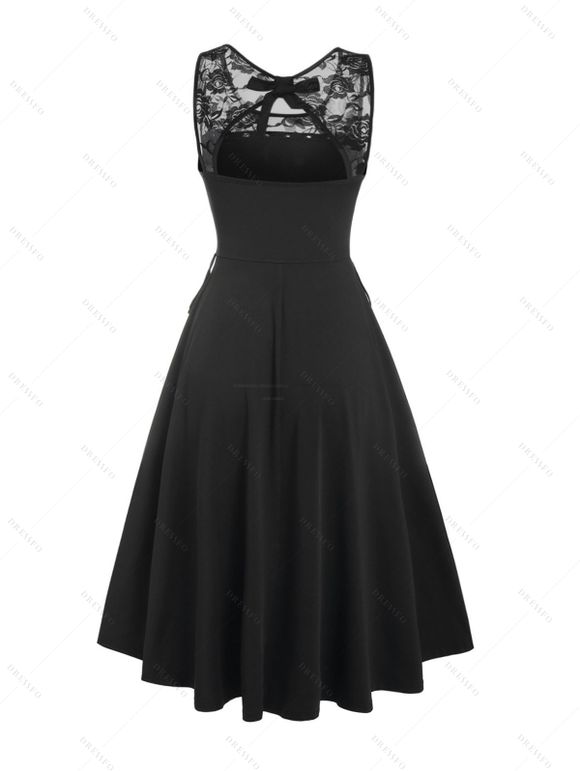 Robe Mi-longue Haute Basse Gothique Découpée Panneau en Dentelle - Noir XXL