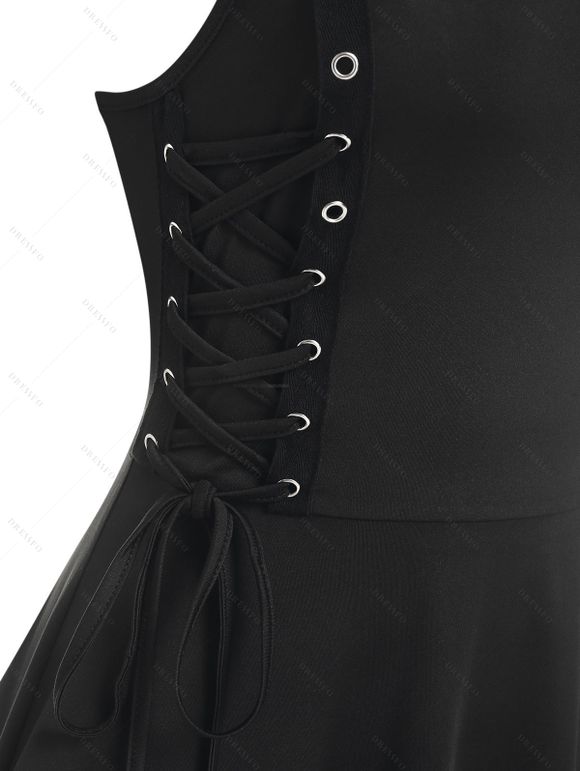 Robe Mi-longue Haute Basse Gothique Découpée Panneau en Dentelle - Noir XXL